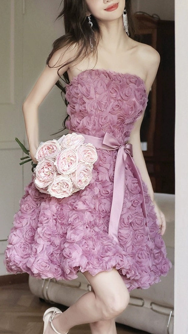 AIIZIE ROSE FLOWER STRAPLESS MINI DRESS - product image