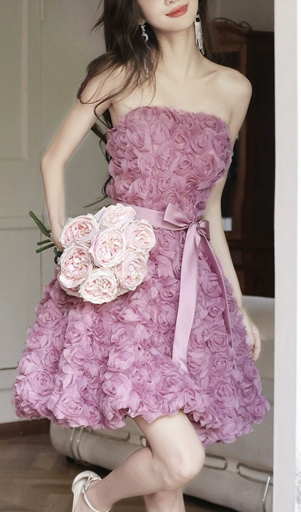 AIIZIE ROSE FLOWER STRAPLESS MINI DRESS - product image