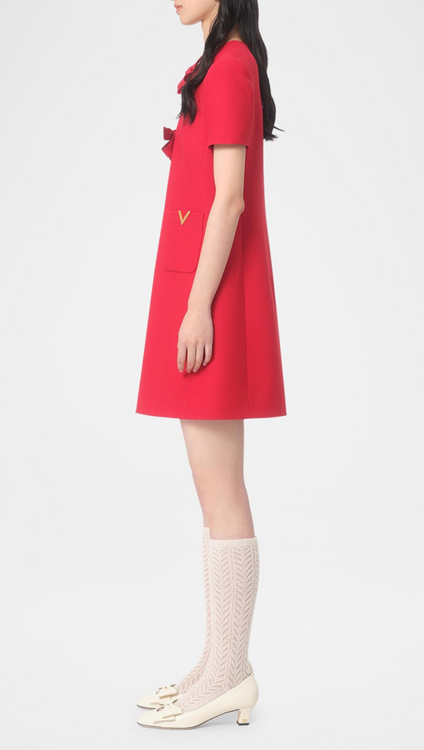 AIIZIE CREPE COUTURE BOW MINI DRESS IN RED - product image