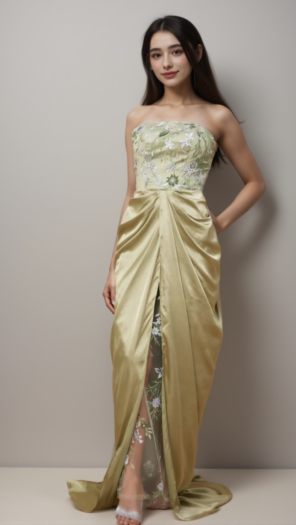 AIIZIE FLAVIA FLORAL-EMBROIDERED PANELLED MAXI DRESS - product image