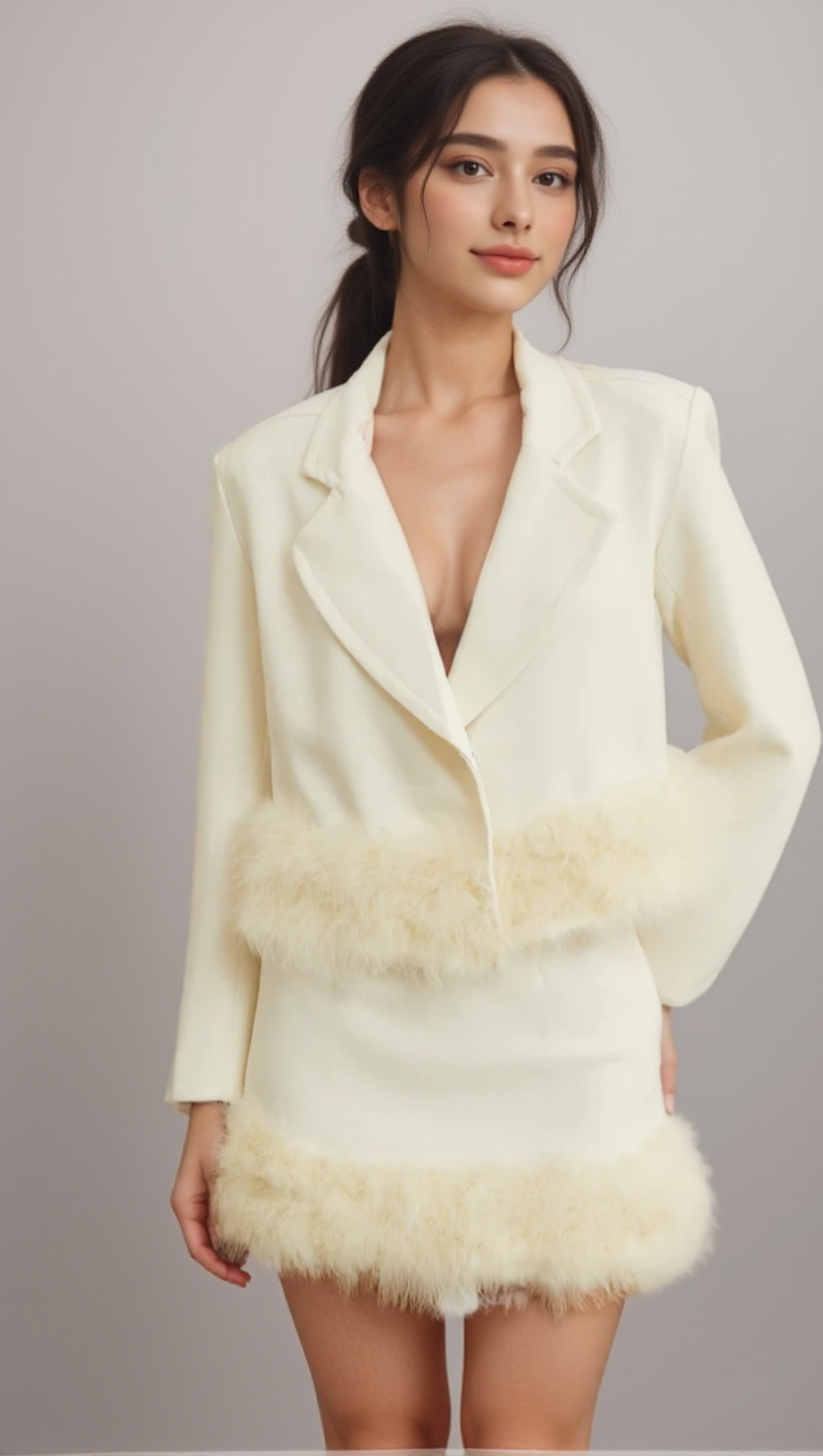 VALÉRIE FEATHER-HEM BLAZER & SKIRT MATCHING SET