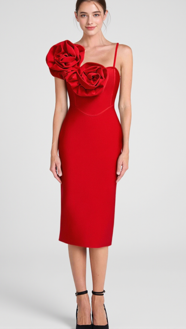 AIIZIE HUGE FLOWERS BANDAGE MIDI DRESS - product image