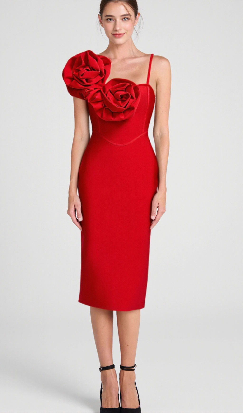 HUGE FLOWERS BANDAGE MIDI DRESS
