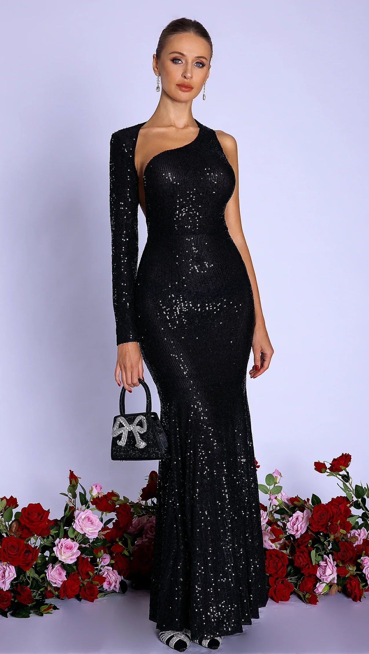 AIIZIE KAMYLAH SEQUIN ONE-SHOULDER PLEAT DRESS - product image