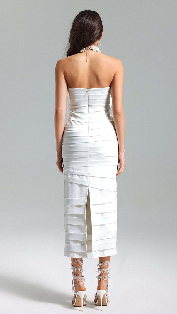 AIIZIE WHITE STRAPLESS FLOWER MIDI DRESS - product image