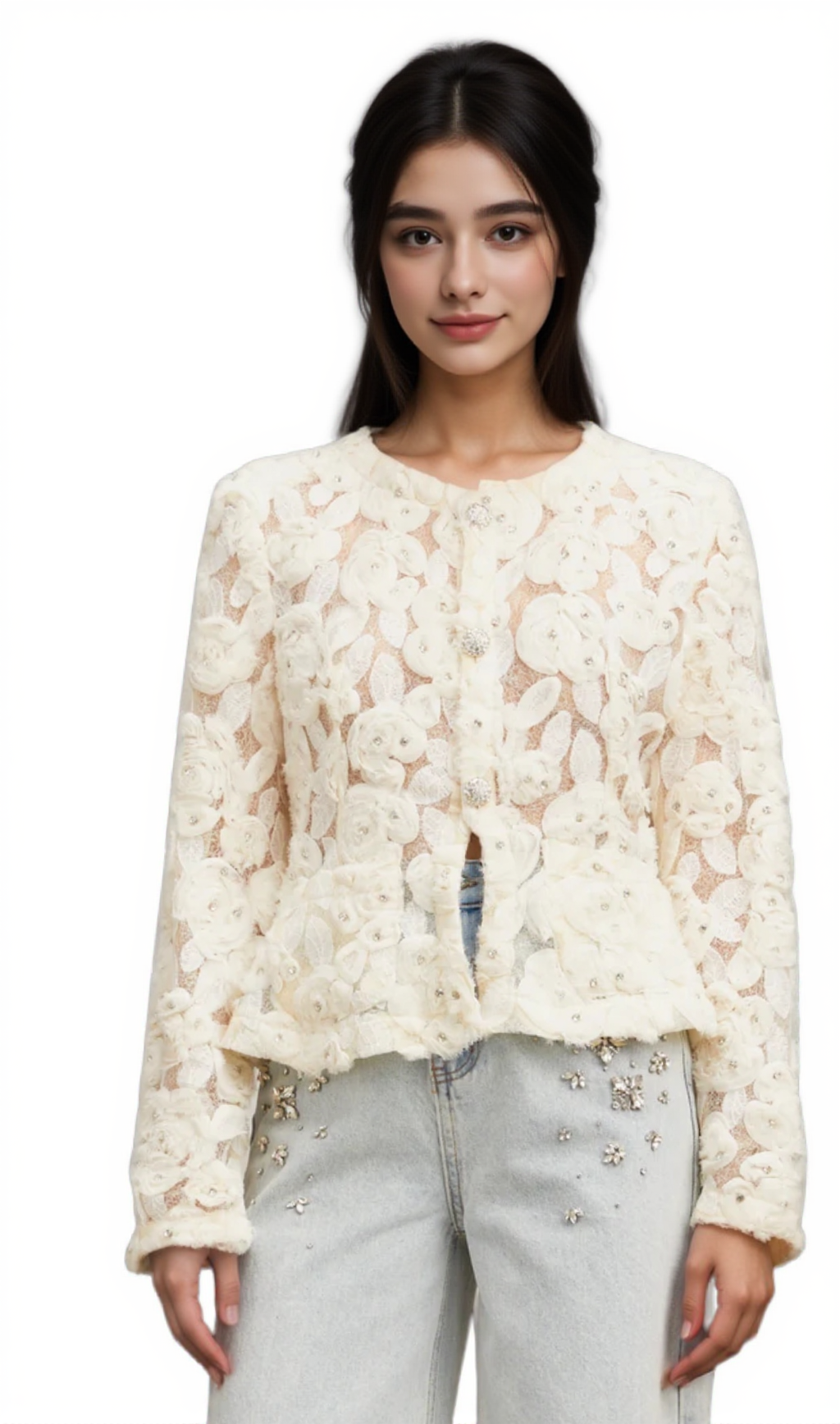 MARIANNE FLORAL-APPLIQUÉ EMBELLISHED JACKET