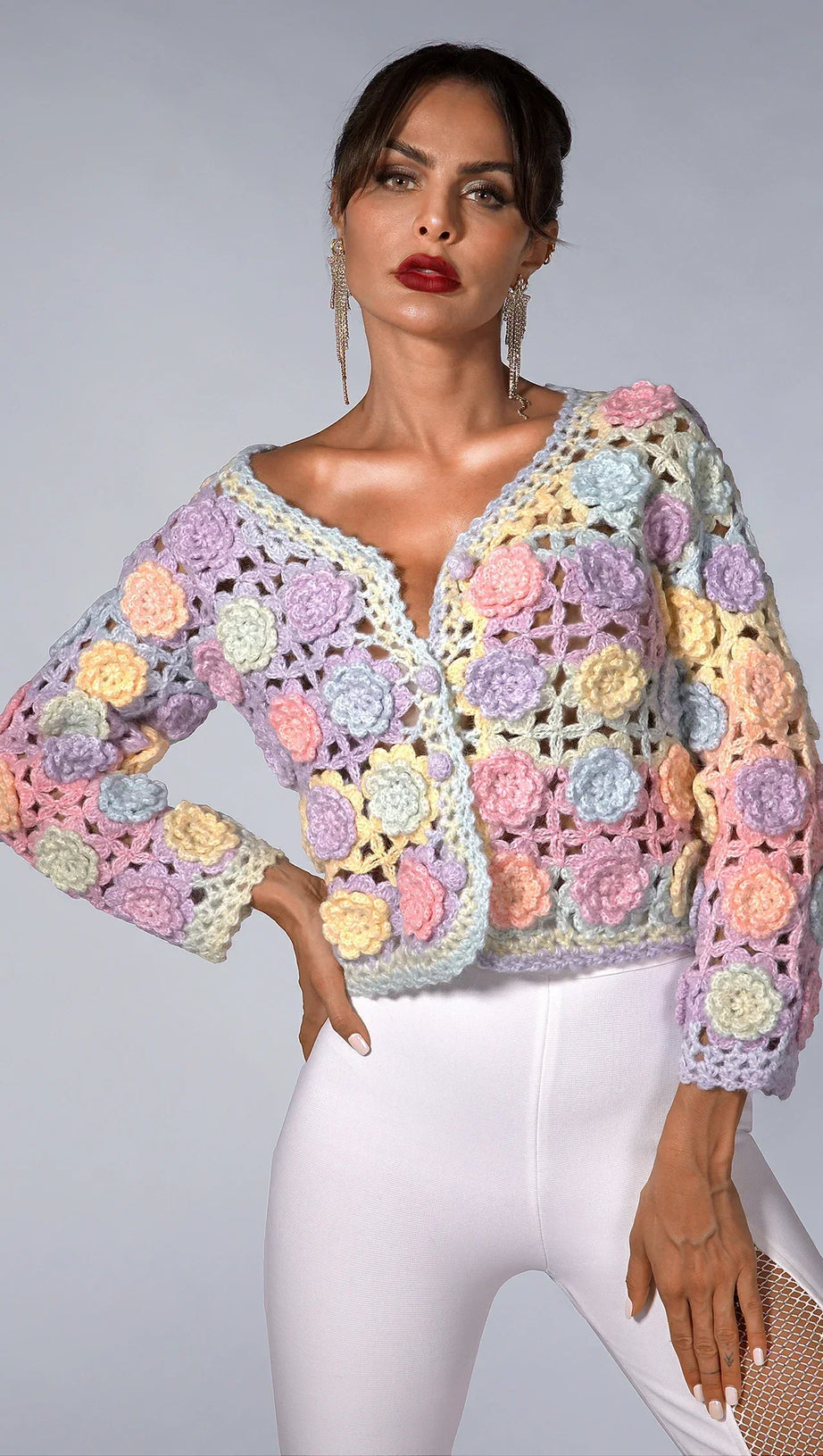 CAMRYNN FLORAL CROCHET SWEATER
