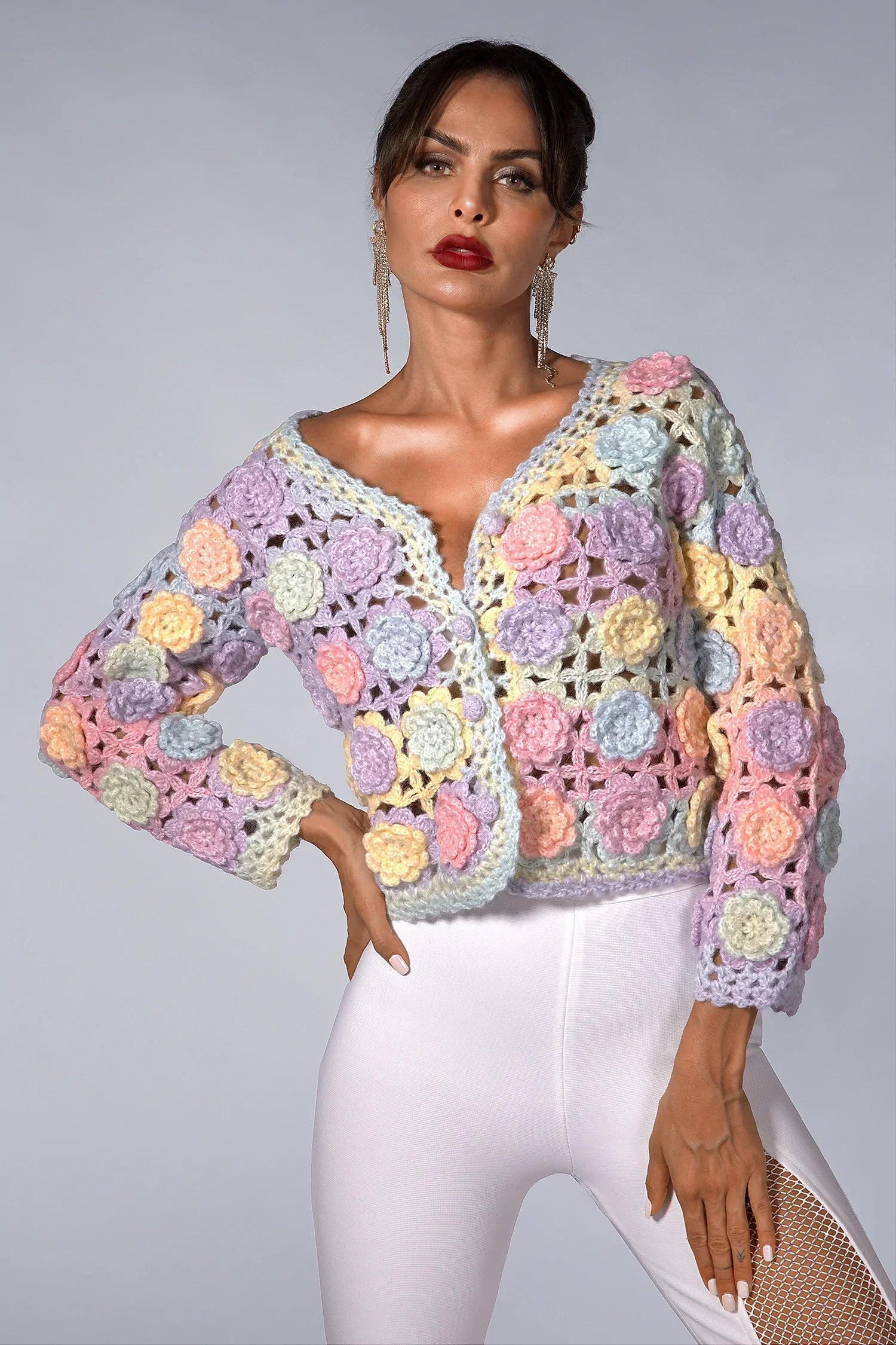 CAMRYNN FLORAL CROCHET SWEATER