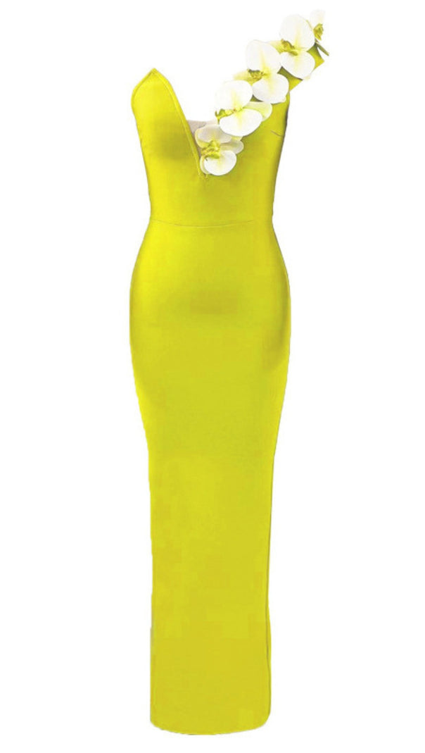 AIIZIE BANDAGEDRESS ELEGANT FLORAL ONE-SHOULDER MAXI DRESS GREEN - product image