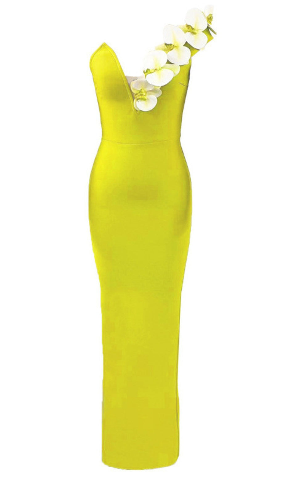 BandageDress elegante abito lungo monospalla floreale verde
