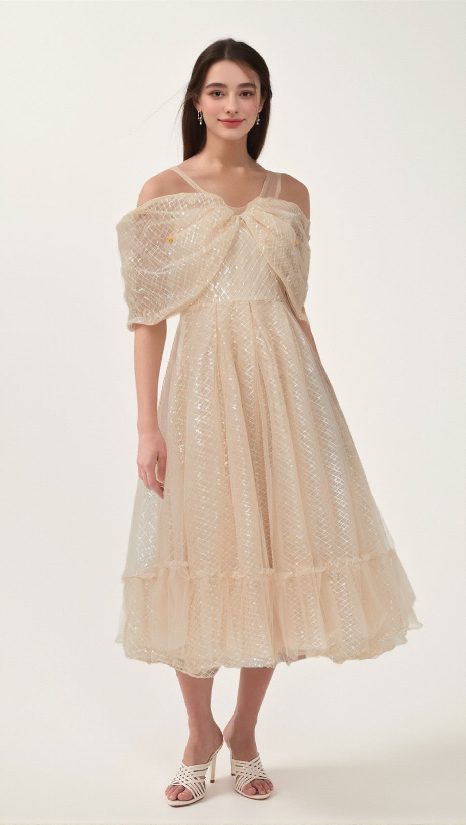 DANIELLE SEQUINED TULLE MIDI DRESS
