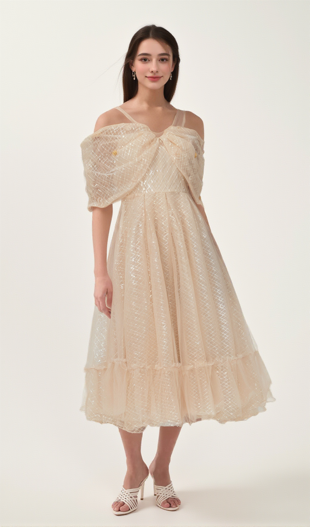 DANIELLE SEQUINED TULLE MIDI DRESS