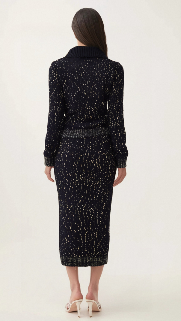 AIIZIE CLAUDINE NAVY CROCHET-KNIT JACKET & SKIRT MATCHING SET - product image