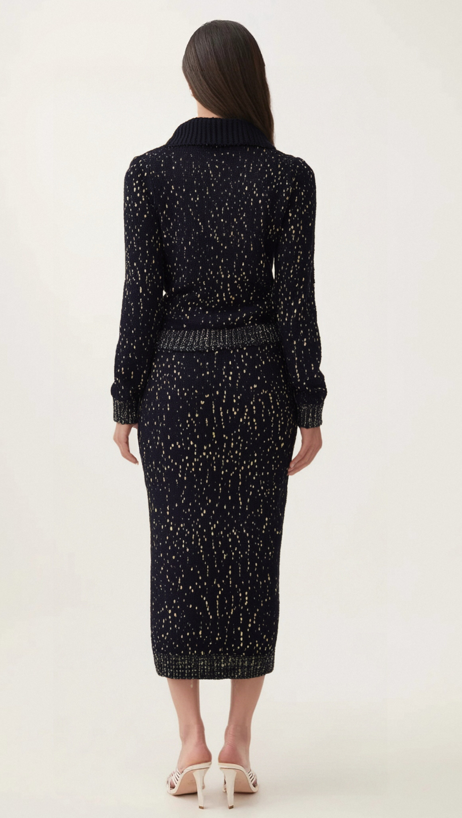 CLAUDINE NAVY CROCHET-KNIT JACKET & SKIRT MATCHING SET