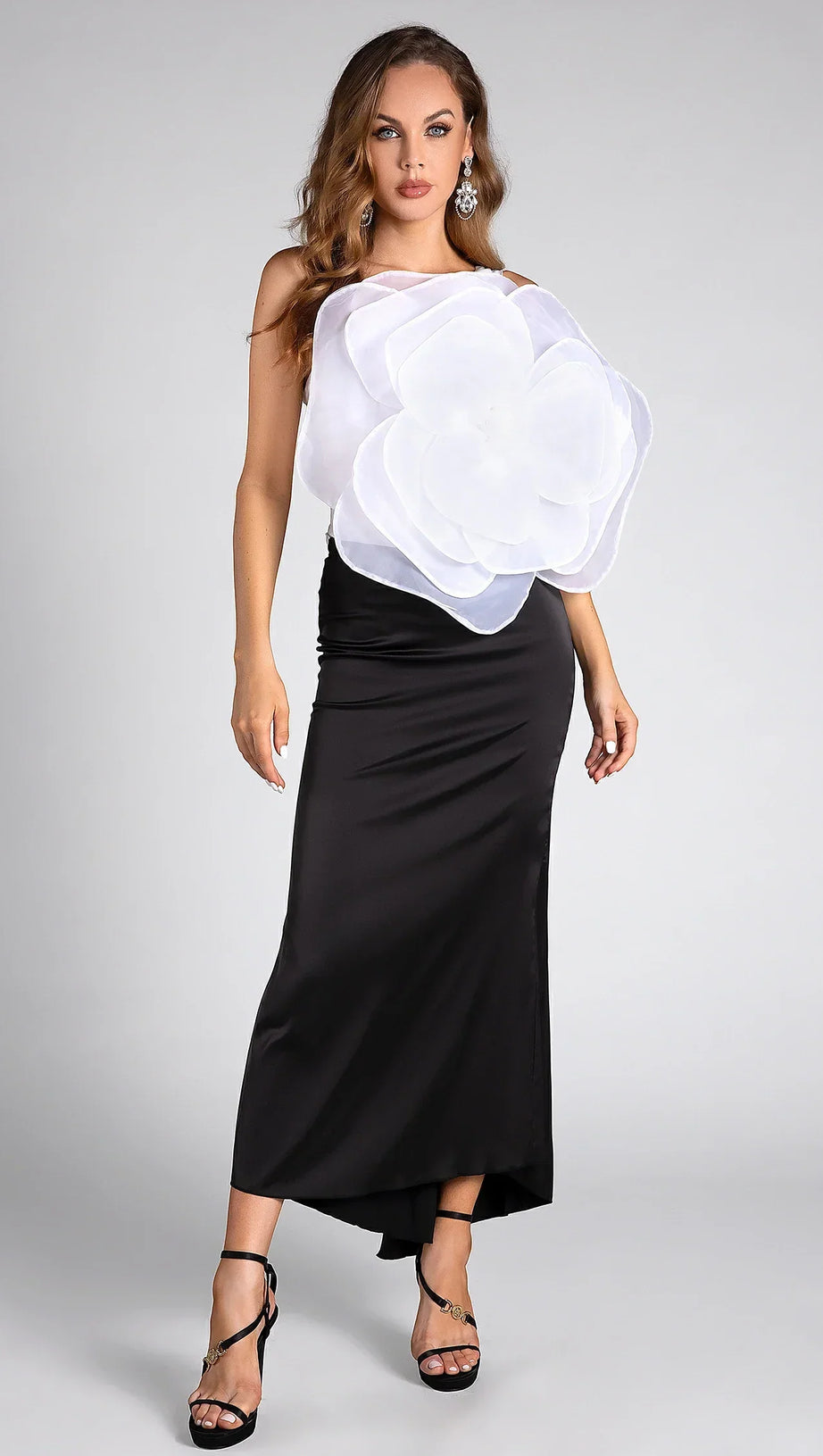 BARIADI ONE SHOULDER 3D FLOWER MAXI DRESS