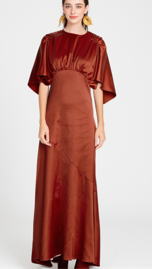 AIIZIE ZOÉ RED CAPE-SLEEVE OPEN-BACK MAXI DRESS - product image
