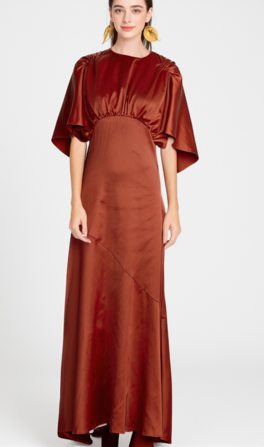 Zoé red cape-sleeve open-back maxi dress