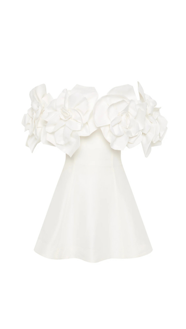 AIIZIE ETTA FLOWER STRAPLESS MINI DRESS IN IVORY - product image