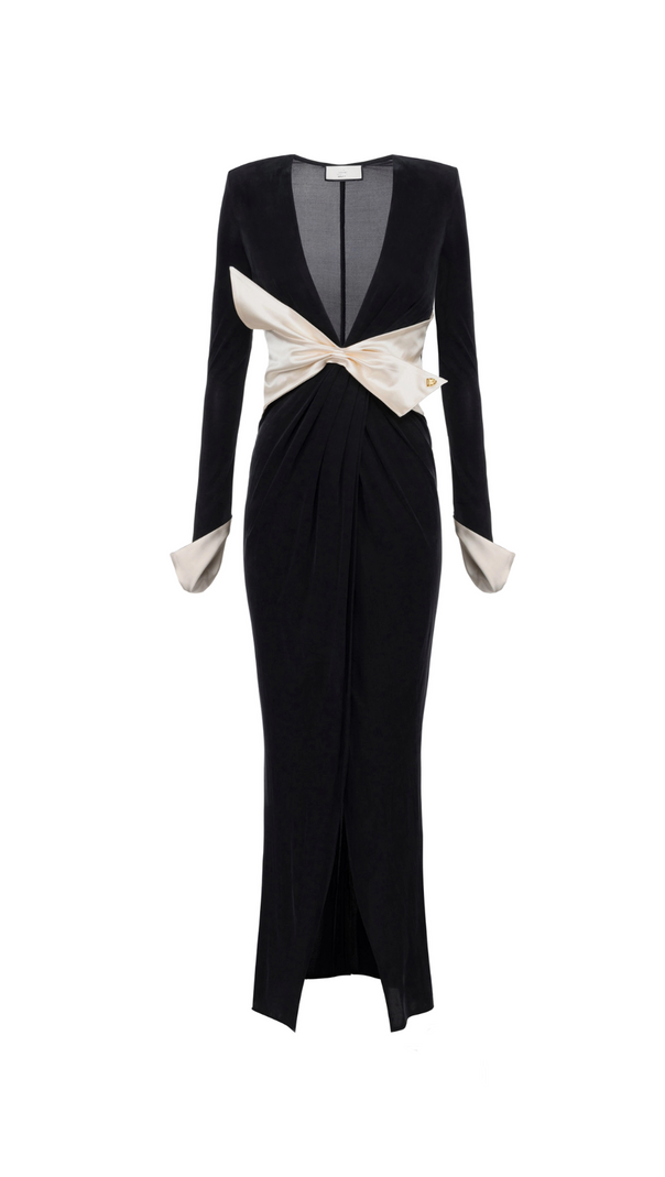 AIIZIE BOW BLACK CARPET DRESS IN DRAPE JERSEY - product image
