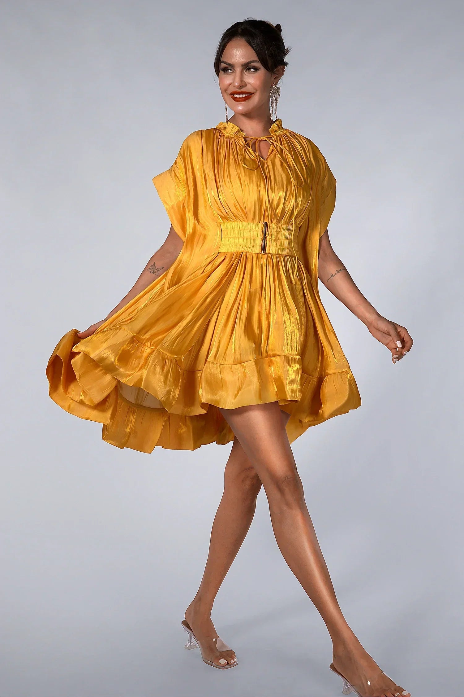 CALYSA 3D FLORAL RUFFLE MINI DRESS