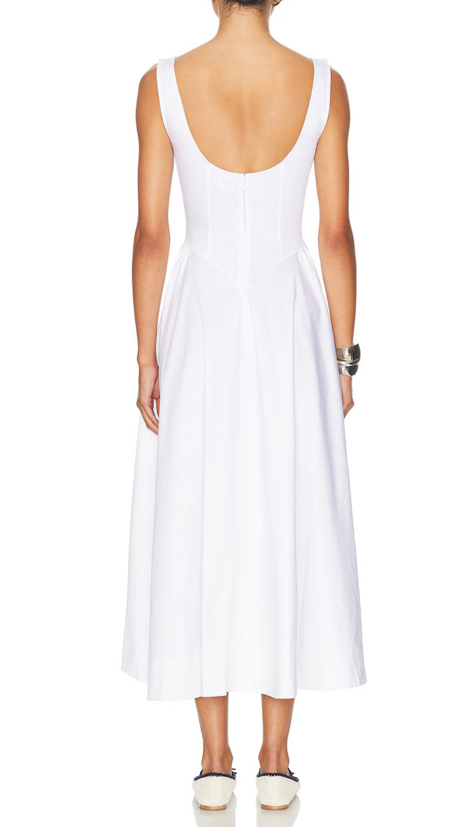 STRETCH COTTON SATEEN MIDI DRESS IN WHITE