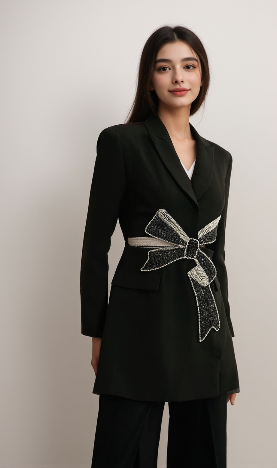 Justine – Schwarzer Blazer mit Cut-Out und Schleife 
