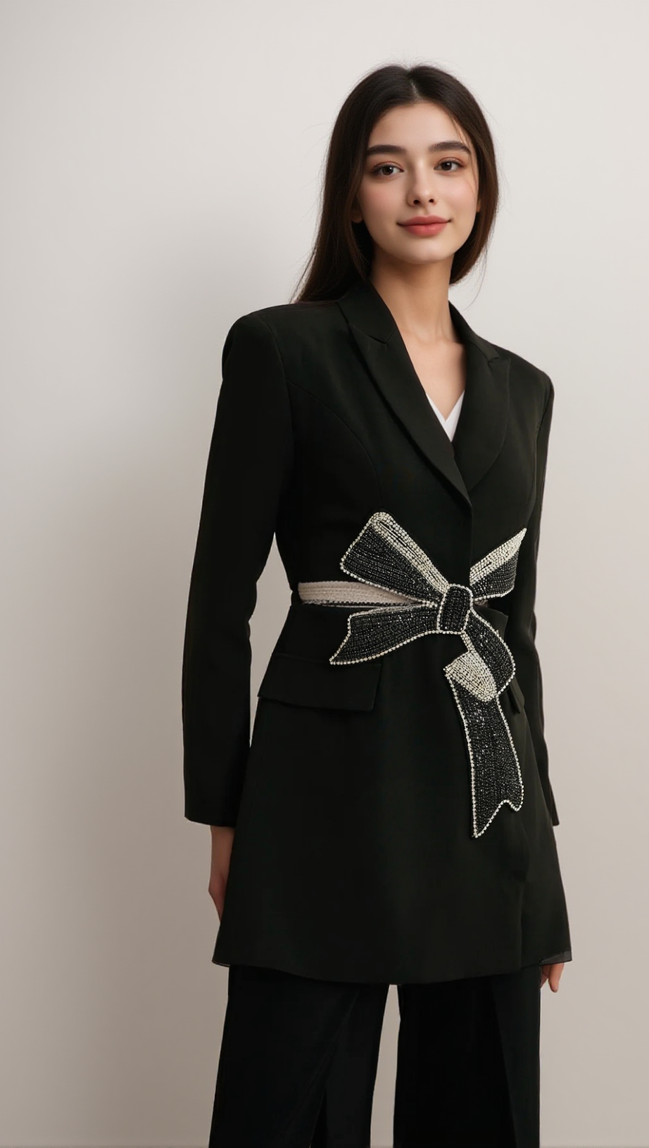 Justine – Schwarzer Blazer mit Cut-Out und Schleife 