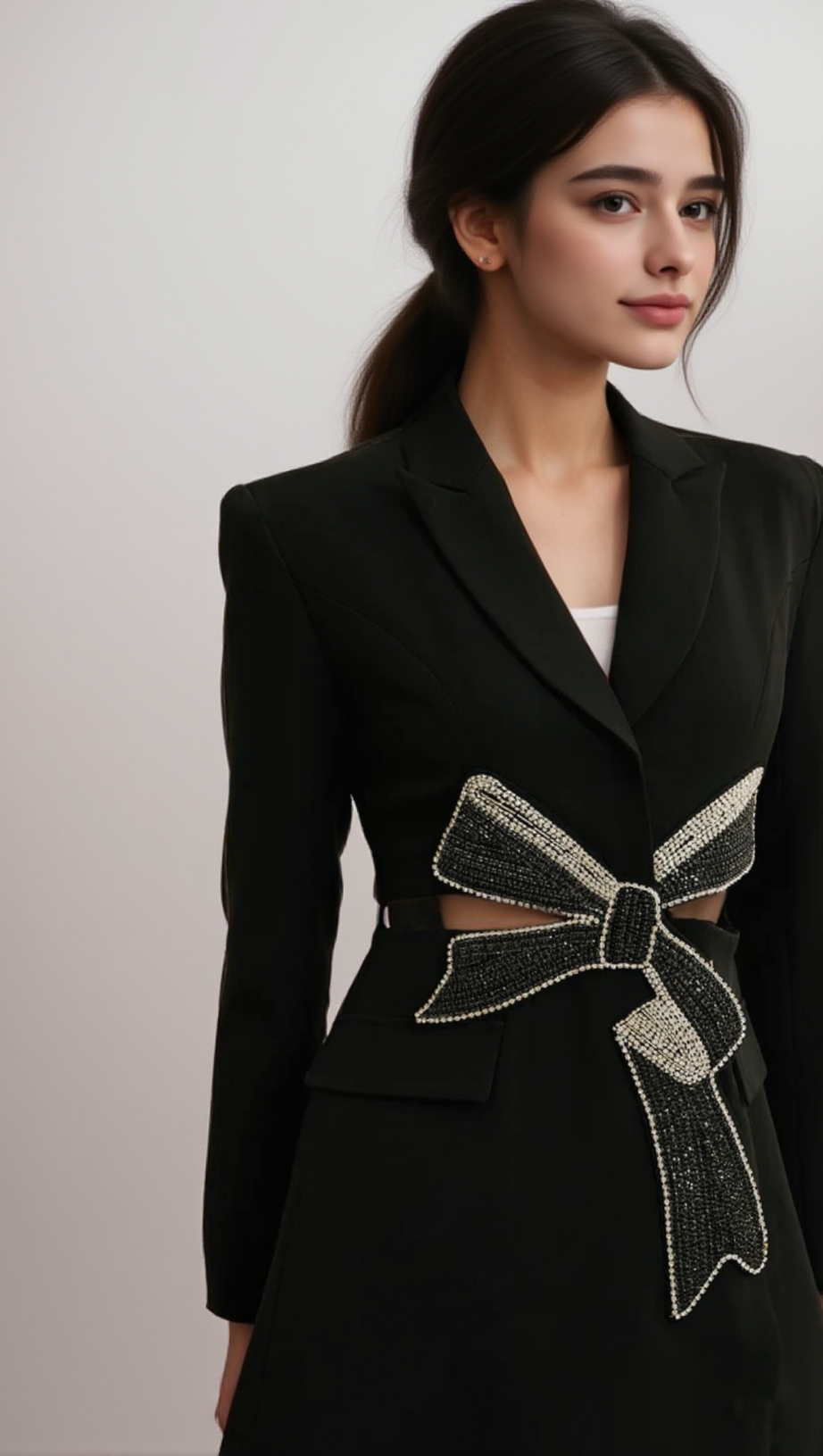 BLAZER JUSTINE NERO CON FIOCCO E TAGLIO