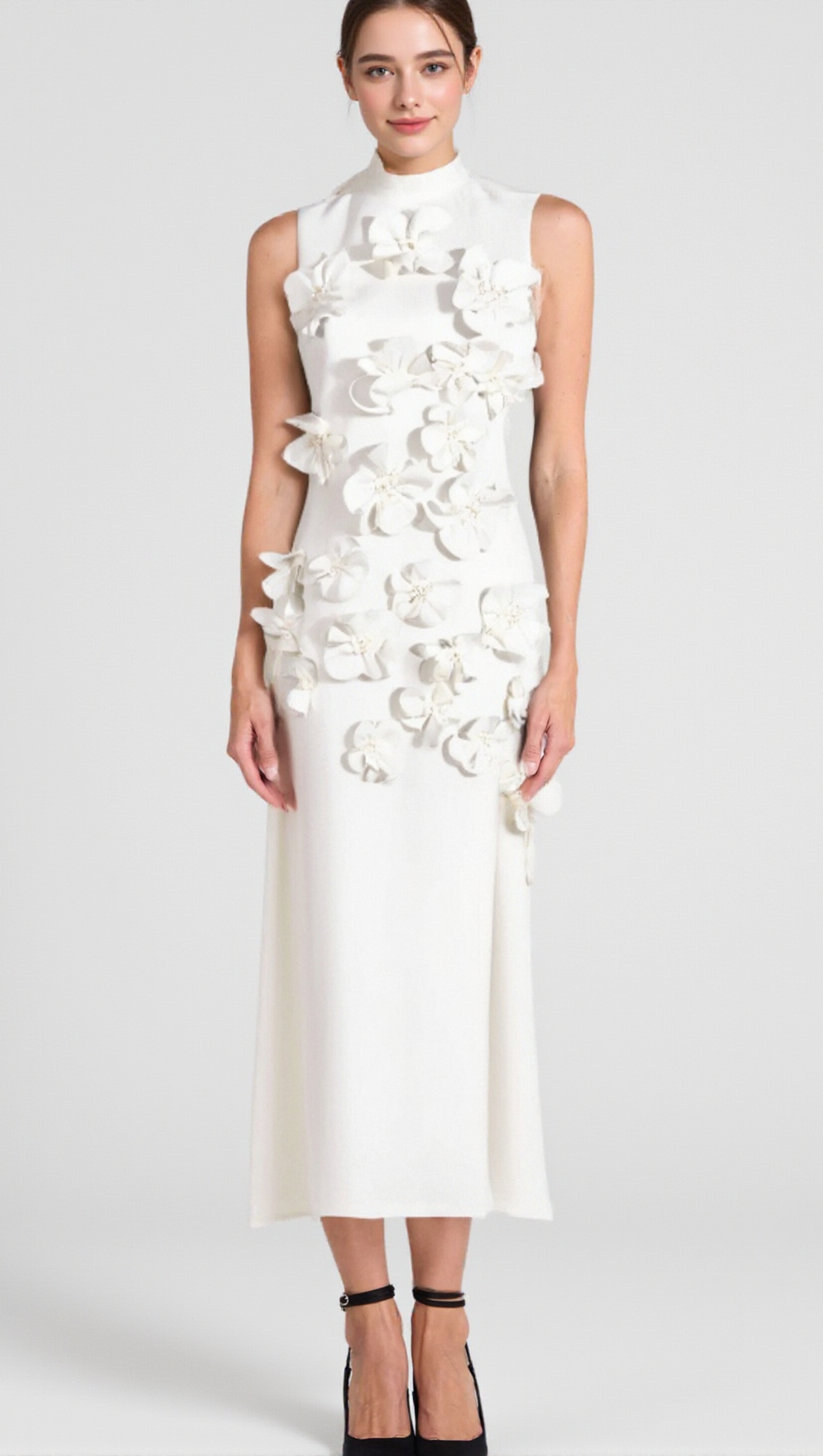 ANNONA WHITE FLOWER EMBELLISHED MAXI DRESS
