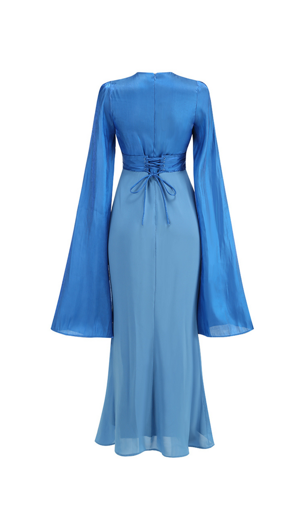 AIIZIE MARCIA TRUMPET SLIT SLEEVE BODYCON MAXI DRESS IN BLUE - product image