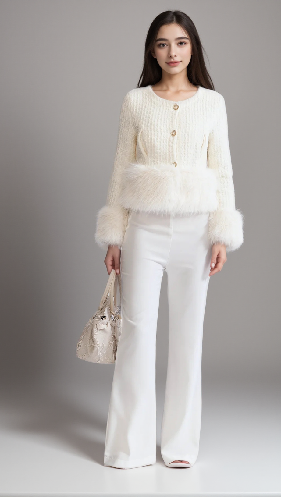 Tweedjacke mit Kunstpelz-Akzenten