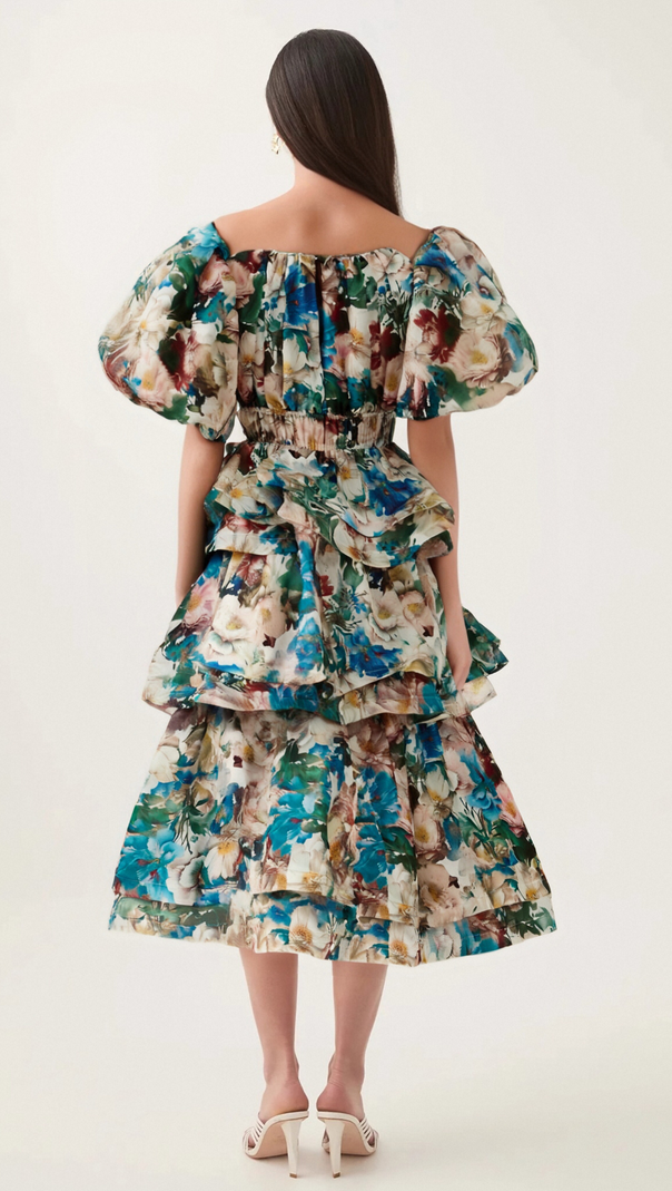 Marianne gestuftes Midikleid mit Blumendruck 