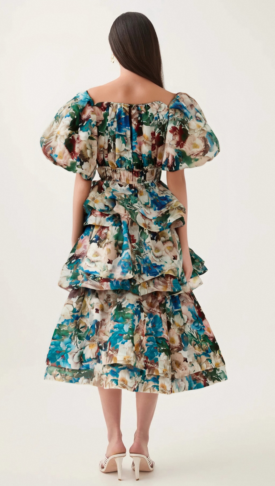 MARIANNE FLORAL-PRINT TIERED MIDI DRESS