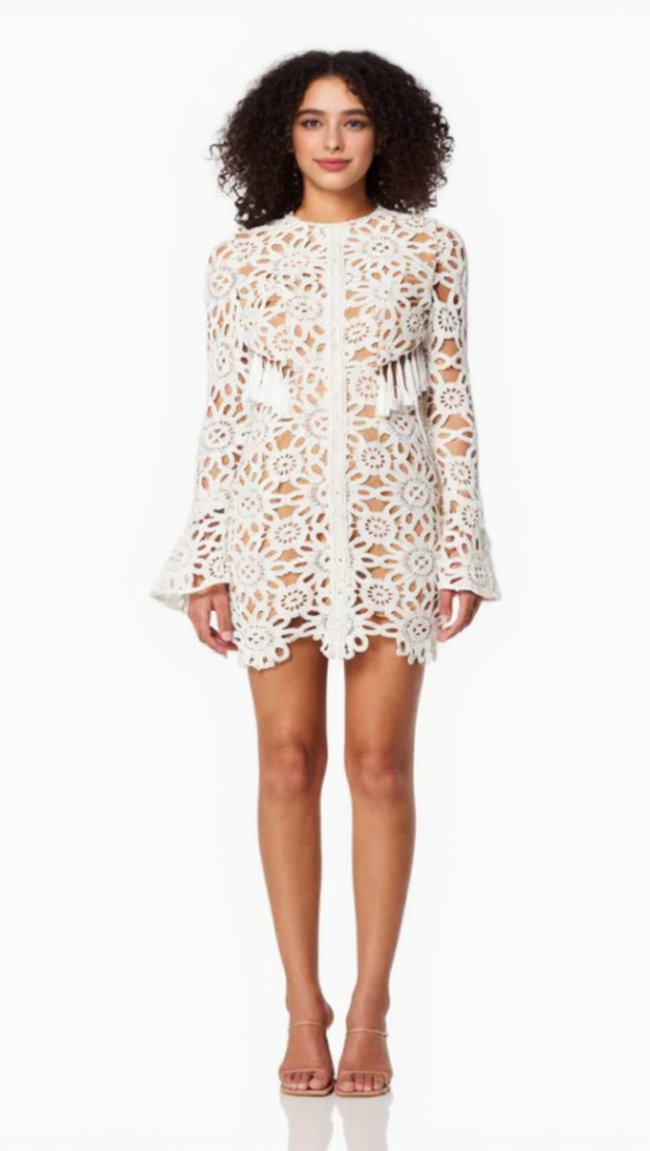EMBROIDERED HOLLOW MINI DRESS IN WHITE