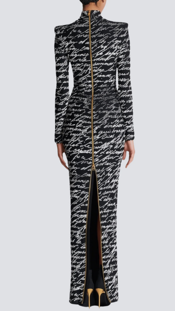 AIIZIE BEXLEY PRINT VELVET LONG SLEEVE MAXI DRESS - product image