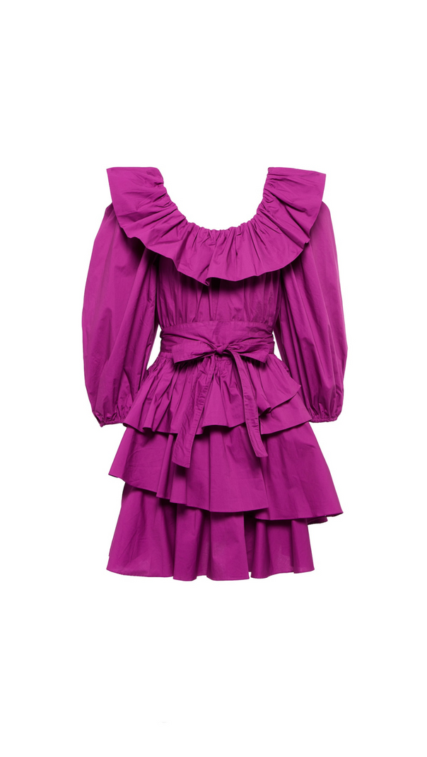 AIIZIE MURRAY PUFF SLEEVE RUFFLE LAYER MINI DRESS IN PURPLE - product image