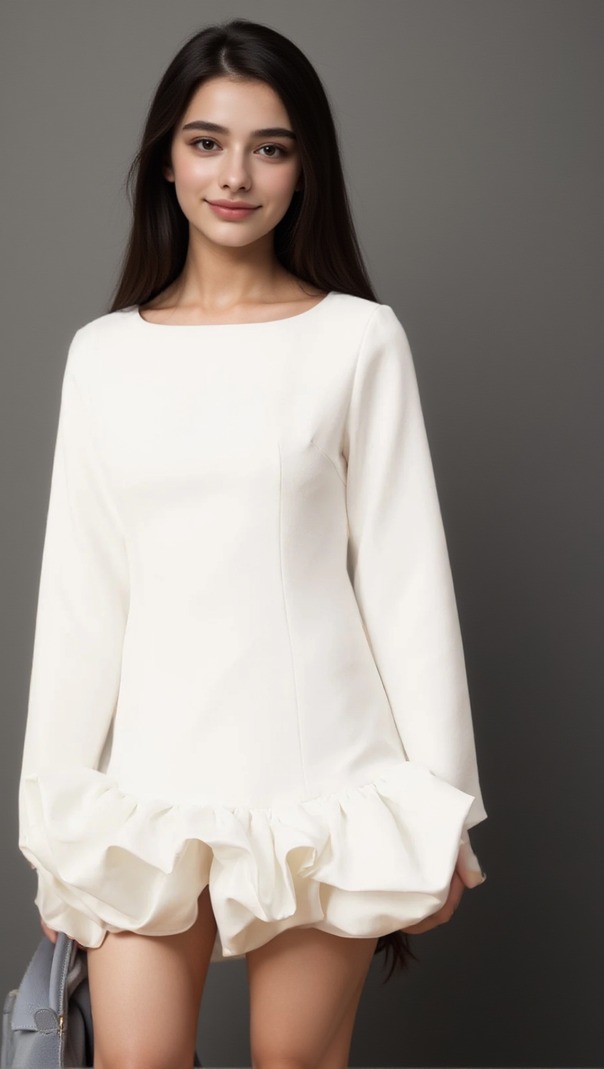 AIIZIE ELODIE WHITE BUBBLE-SKIRT MINI DRESS - product image