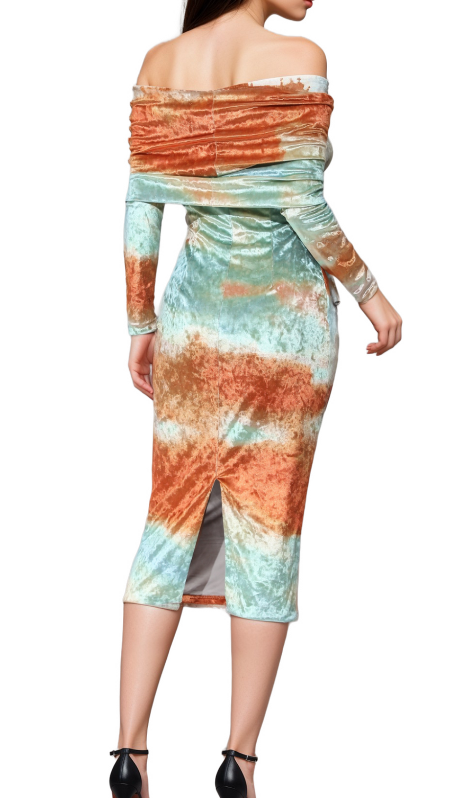 ADELAIDE RUCHED VELVET STRAPLESS MIDI DRESS IN GREEN BROWN