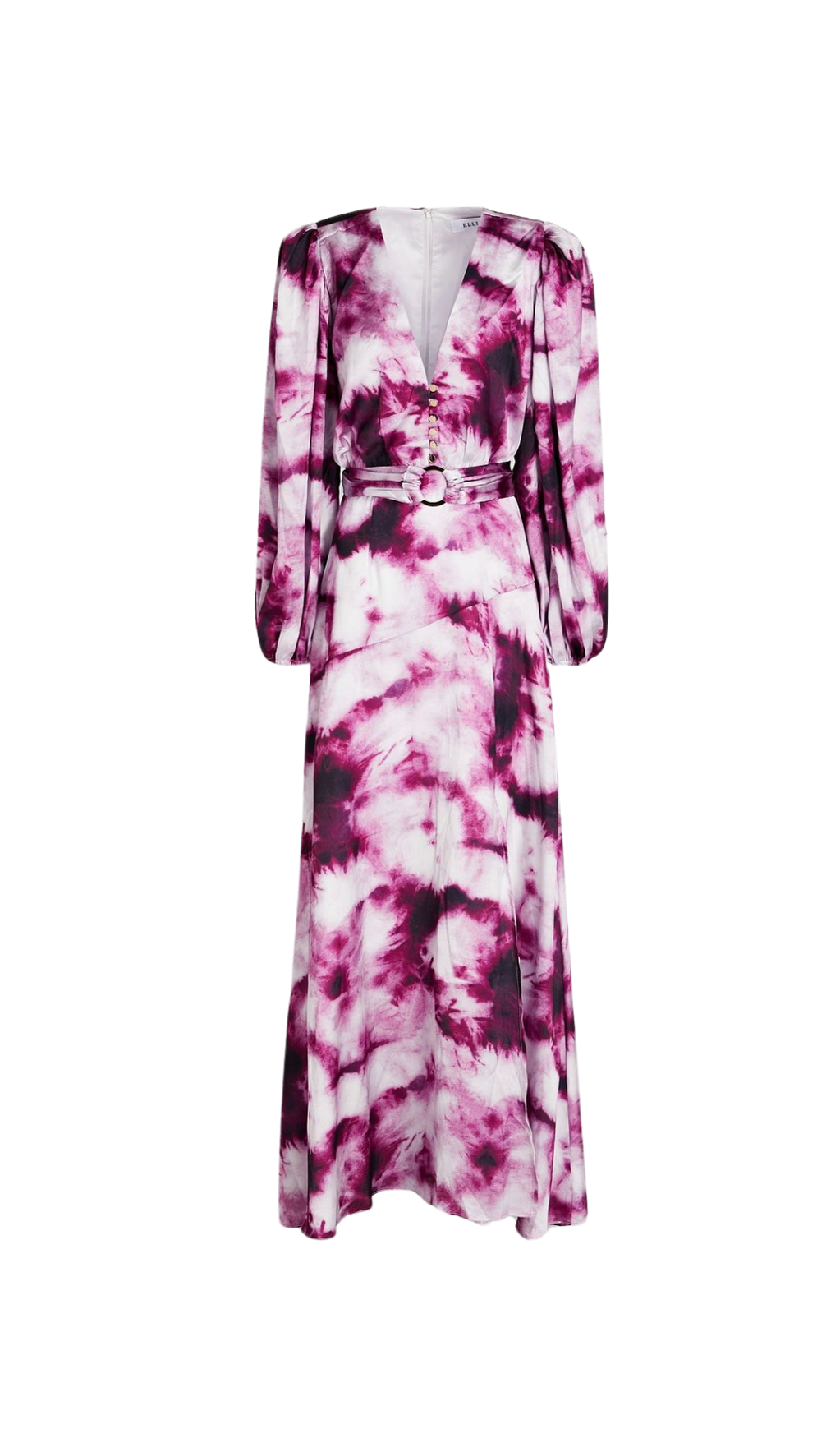 SUSANNA FUCHSIA BELTED TIE-DYED SATIN MAXI DRESS