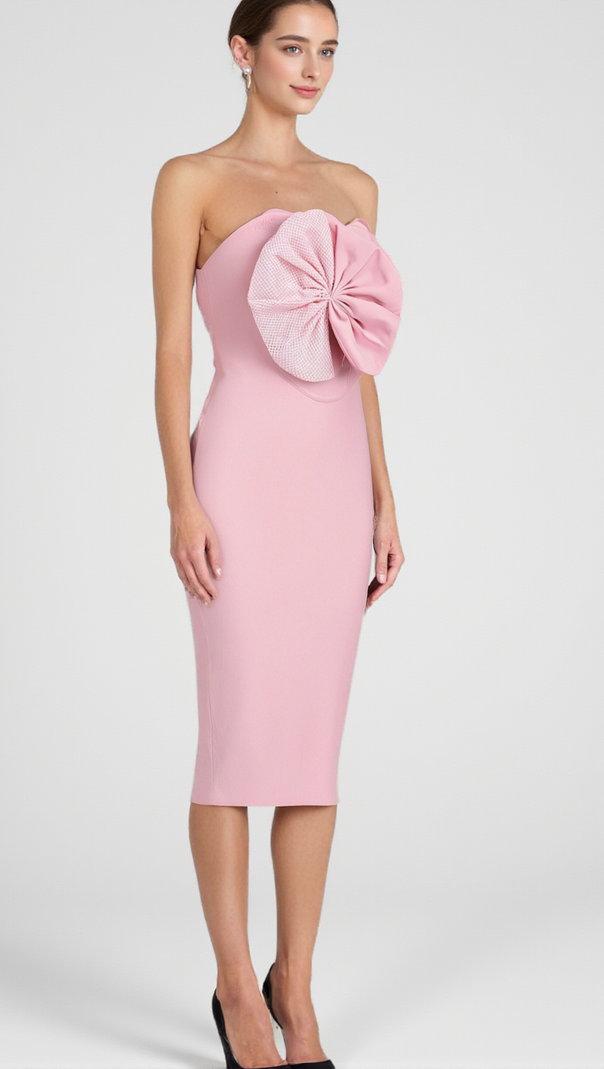 AIIZIE ANNABELLE BOWKNOT BANDAGE BUSTIER MIDI DRESS IN PINK - product image