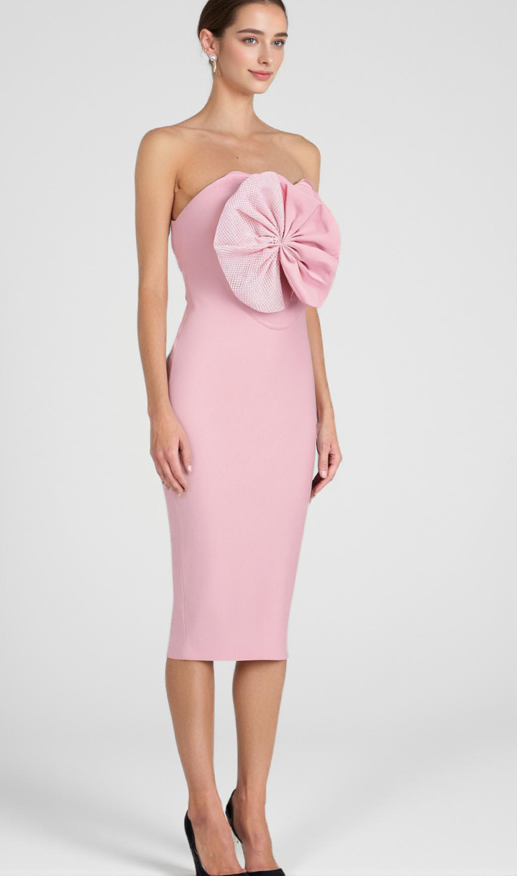 AIIZIE ANNABELLE BOWKNOT BANDAGE BUSTIER MIDI DRESS IN PINK - product image