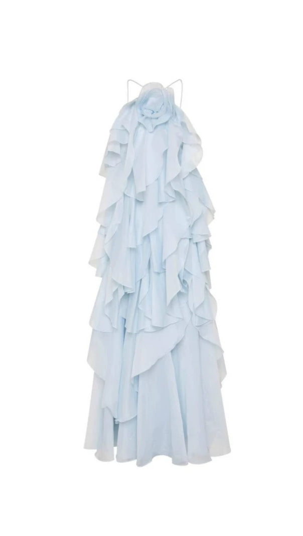 AIIZIE CAYSIE HALTER FLORAL RUFFLE LAYERED MAXI DRESS IN BLUE - product image