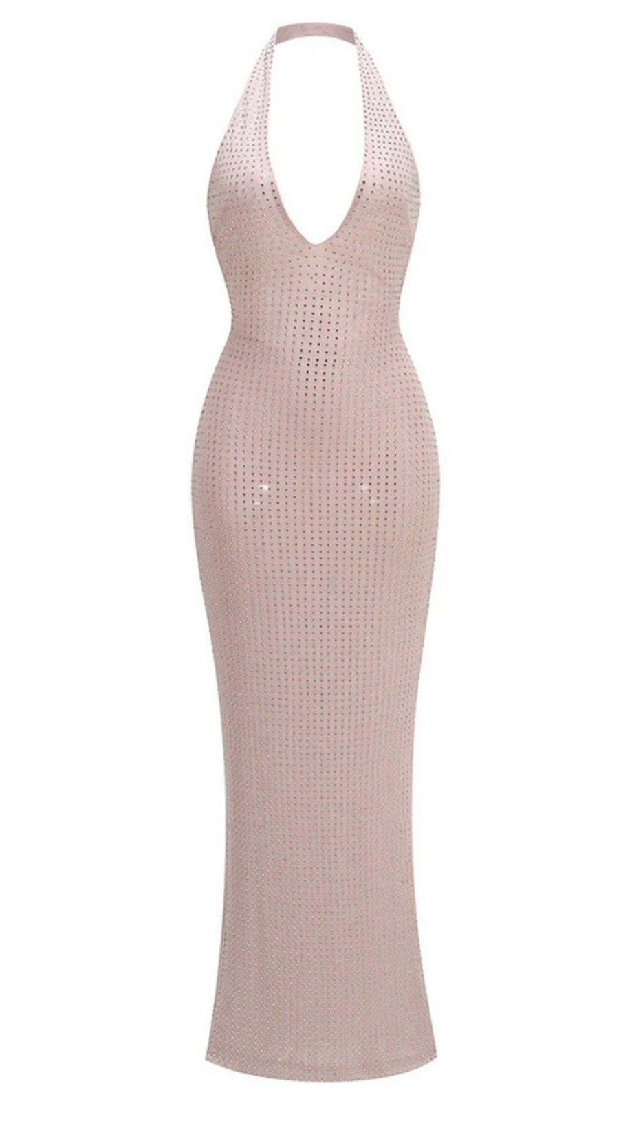 Neckholder-Maxikleid in Nude