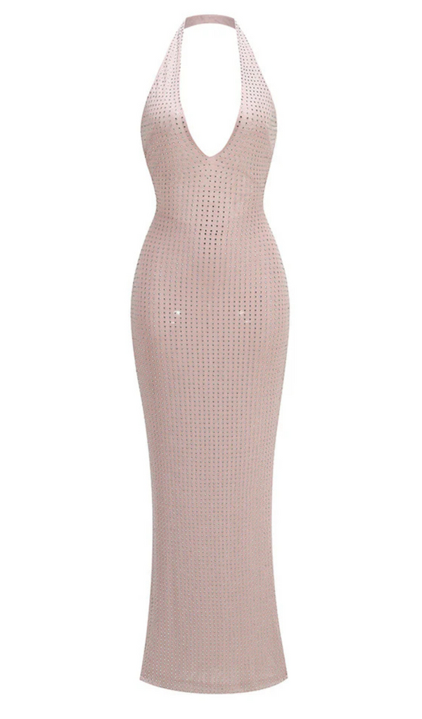 HALTER MAXI DRESS IN NUDE