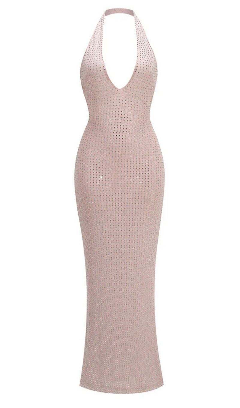HALTER MAXI DRESS IN NUDE