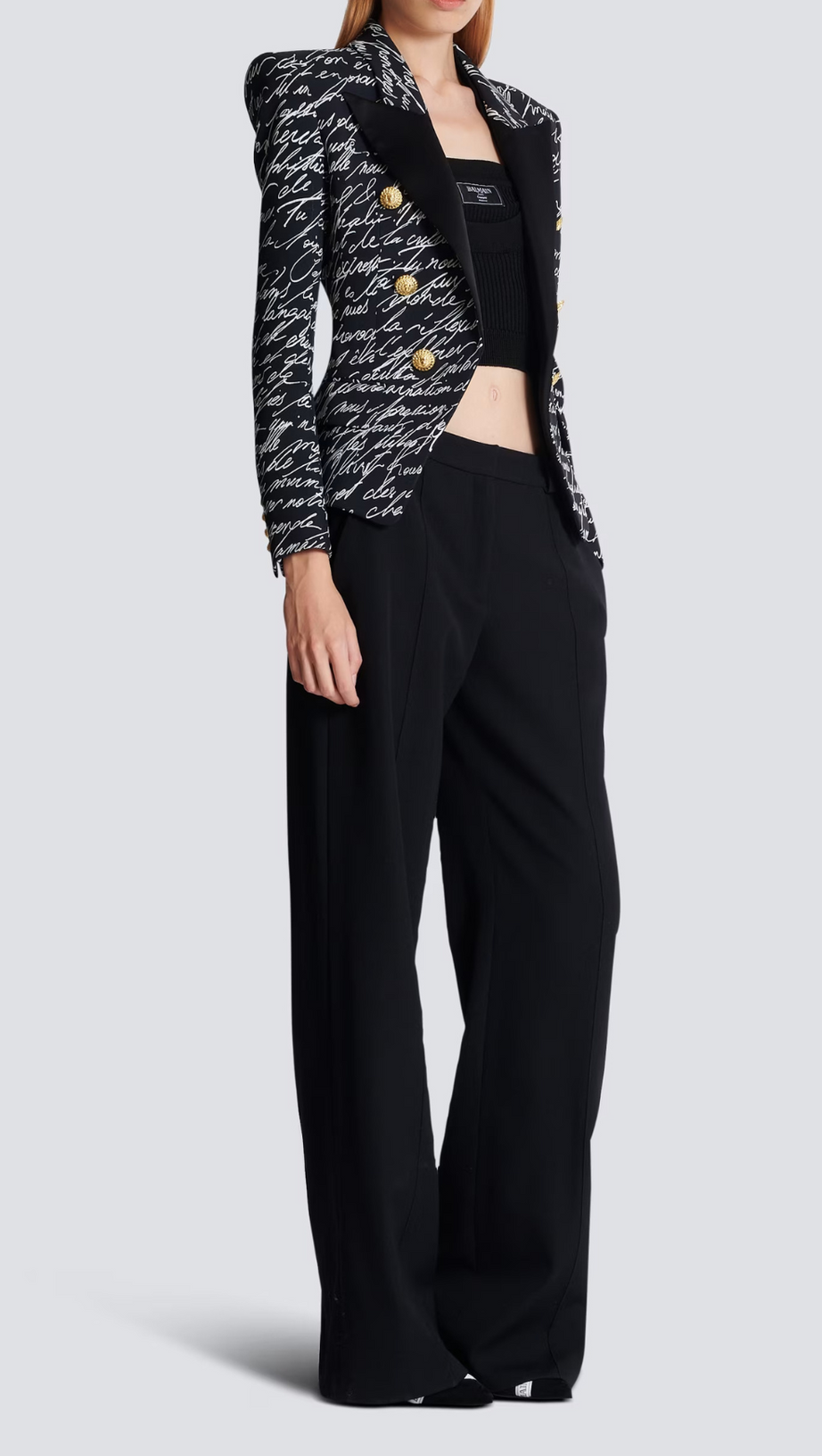 ALPHABET PATTERN BLACK JACKET WITH SINGLE BUTTON