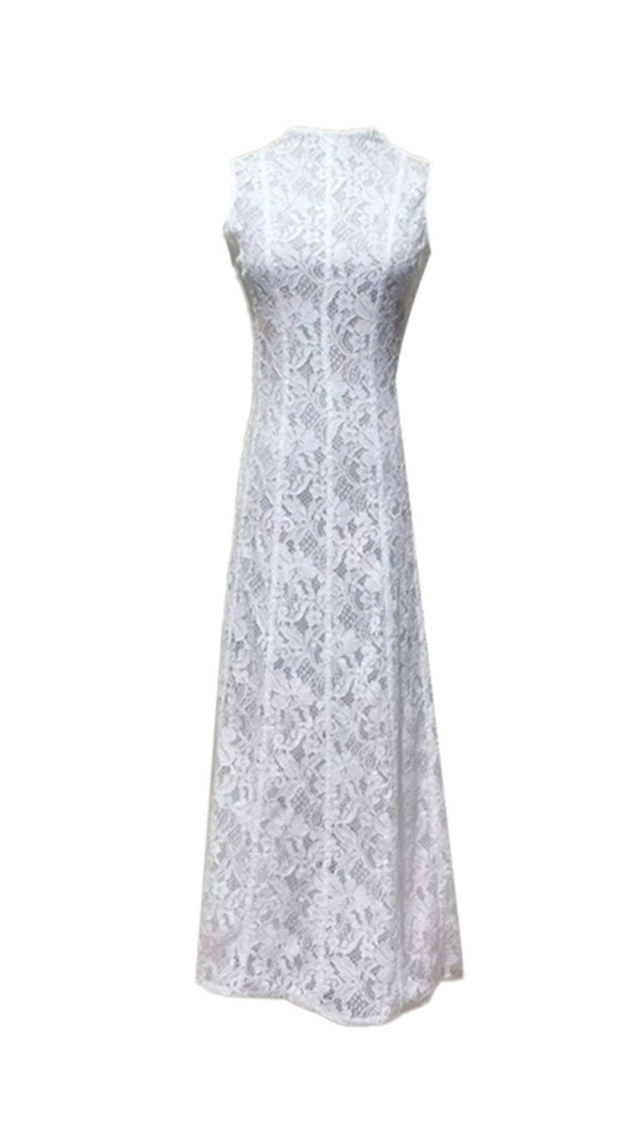 Tina – Ärmelloses Maxikleid aus bestickter Spitze in Weiß