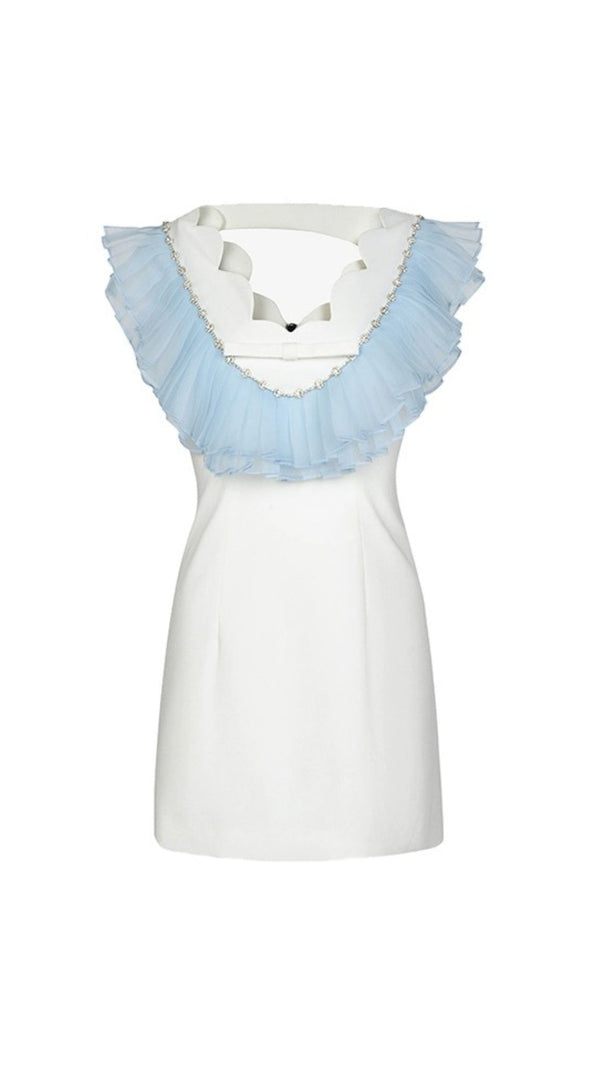 AIIZIE RUFFLE BEADING V-NECK MINI DRESS - product image