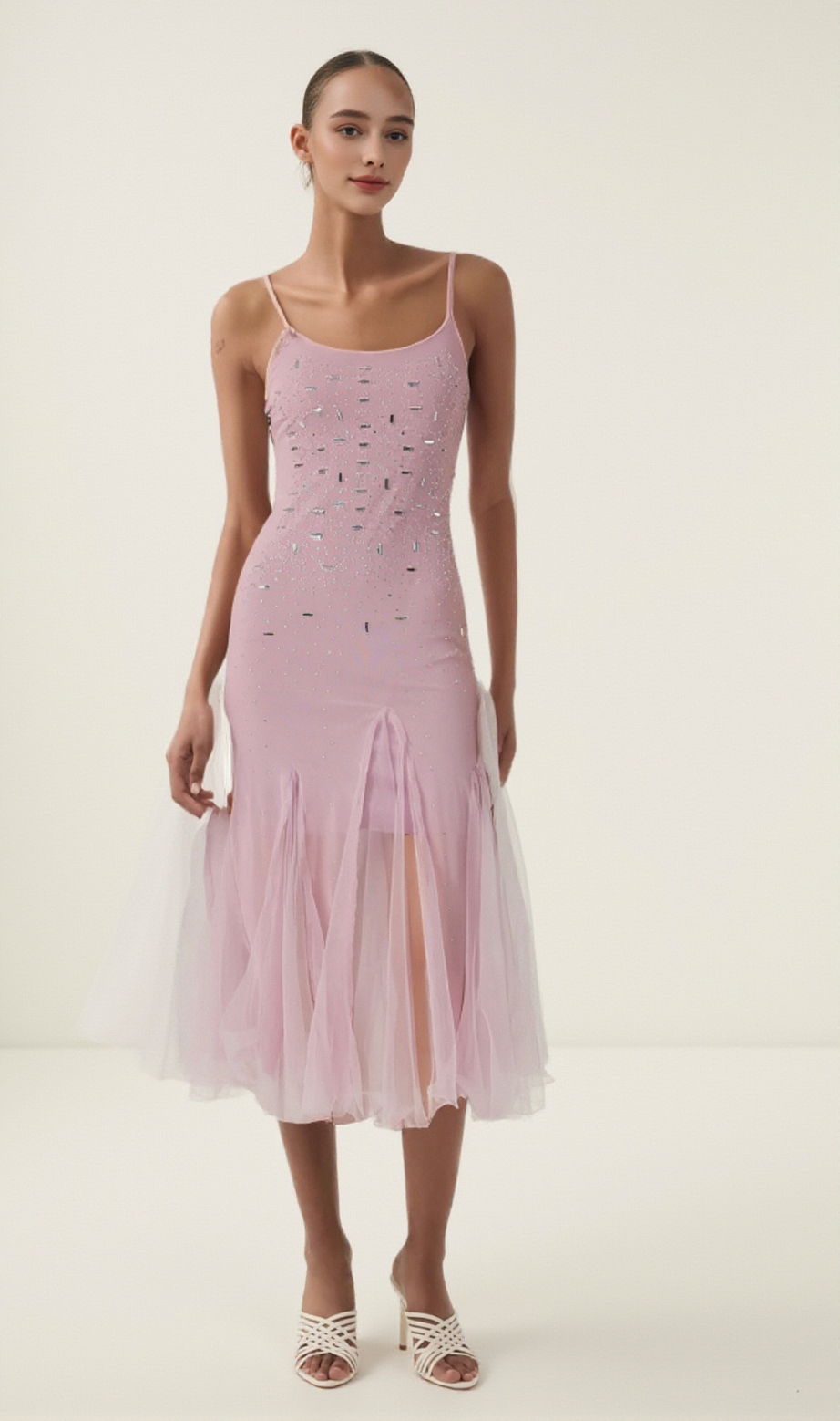 Axelle purple embellished mesh midi dress