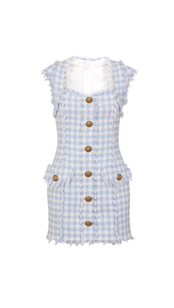 AIIZIE BLUE WHITE GINGHAM MINI DRESS - product image
